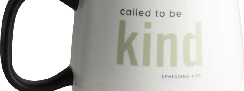 Called to be Kind white mug with black handle.
